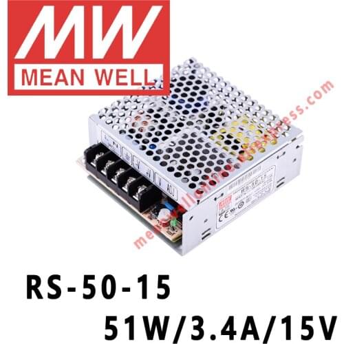 RS-50-15 Mean Well 51W/3.4A/15V DC Single Output Switching Power Supply meanwell online store