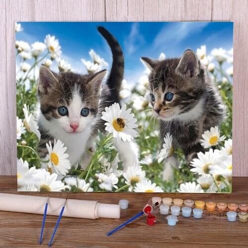 Animal Cat Coloring By Numbers Painting Complete Kit Oil Paints 50*70 Oil Painting Home Decoration Children Drawing