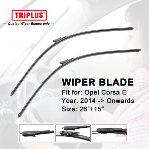Wiper Blade for Opel Corsa E (2014-Onwards) 1set 26"+15",Flat Aero Beam Windscreen Wiper Frameless Soft Boneless Wiper Blade