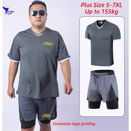 Customize LOGO 2 Pcs/Set Men Tracksuit Gym Fitness Sports Suit Clothes Running Jogging Workout Sportswear Set Plus Size 5-7XL
