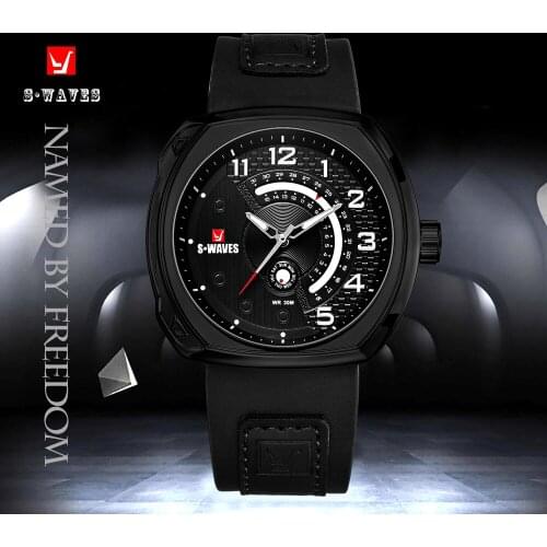 SWAVES BLACK Unique Relogio Masculino Sports Casual Leather Band Clock Men Watch Luxury Quartz Waterproof New Wristwatch Mens