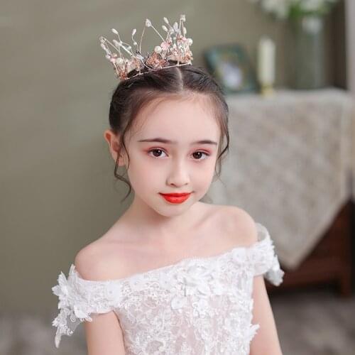 Gold Round Tiaras Kids Crown Childrens Hair Accessories Princess Photography Birthday Crown Performance Headdress Girls Diadems
