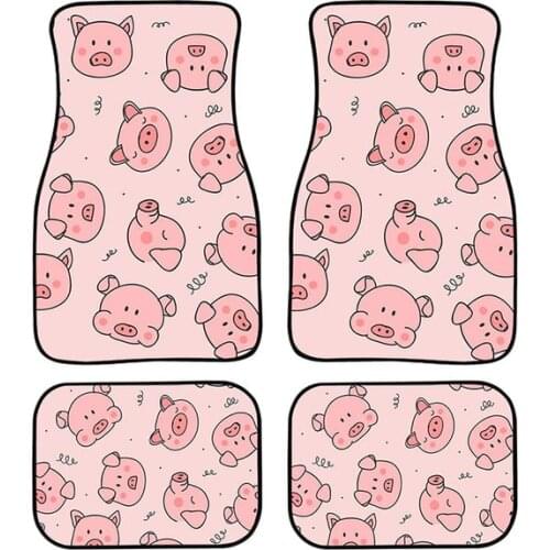 Aimaao Universal Fit Front/Rear 2 Pcs Full Set Carpet Car SUV Truck Floor Mats Fuzzy Pink Pig Kawaii Animals Car Accessory