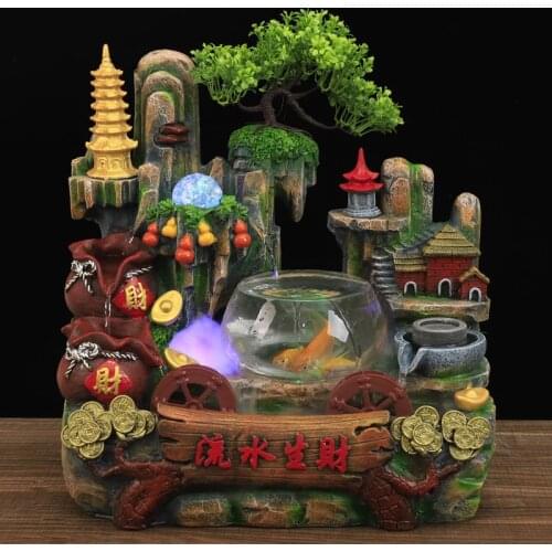 Bonsai Waterscape Home&Office Lucky Feng Shui Wheel Fish Tank Rockery Fountain Water Ornaments Indoor Air Humidifier Garden Decr