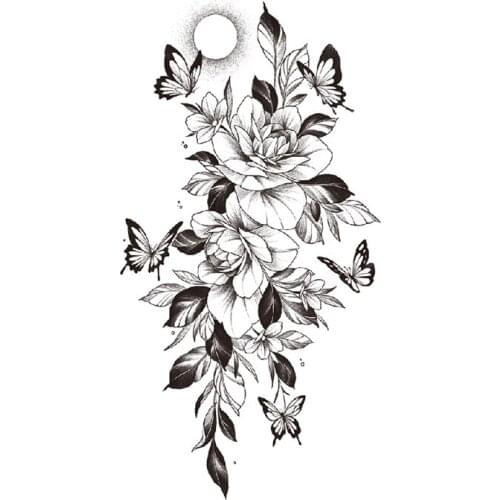 Waterproof Temporary Tattoo Sticker Sketch Butterfly Rose Flowers Moon Design Fake Tattoos Flash Tatoos Arm Body Art for Women