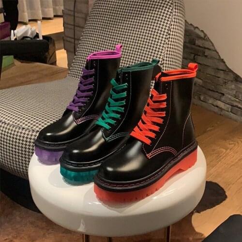 Genuine Leather Martin Lolita Boots For Women 2020 Winter New Crystal Platform Bottom Lace-up Ankle Boots Cosplay Anime Gothic