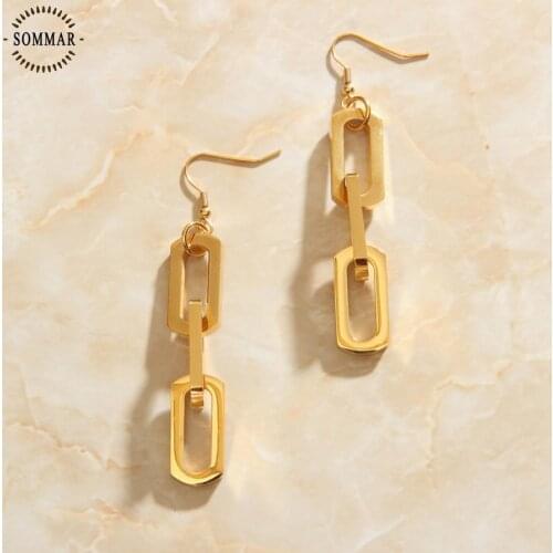 SOMMAR Slim Long gold color Earrings for Women Perfect Gifts Jewelry Stainless Steel Hollow Pins Dangle Earring oorbellen