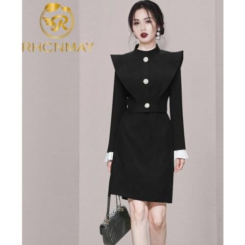 New Fashion 2 Pieces Suit Women 2021 Autumn Stand Ruffles Crop Top + High Waist Skirts Elegant Slim Occupation Skirt Suit