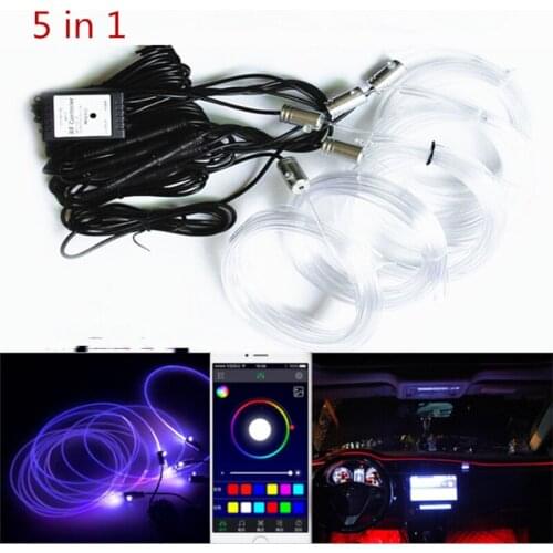 5 in 1 6M Sound Active EL Neon Strip Light RGB LED Car Interior Light Multicolor Bluetooth Phone Control Atmosphere Light 12V
