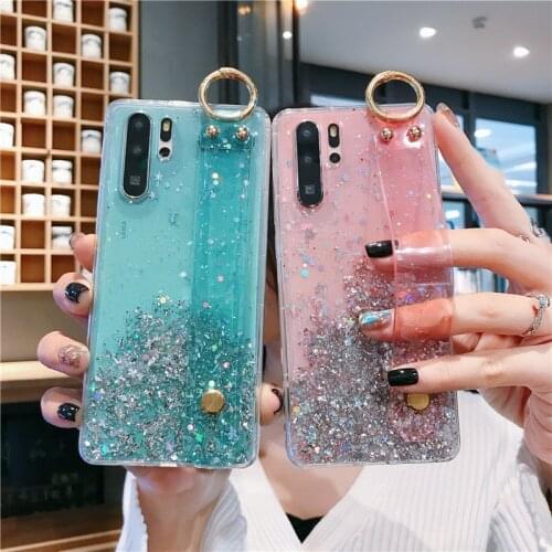 Glitter Sequins Case For Huawei P30 Lite P20 P40 honor V10 20i 8S 9X 8A Mate 20 Pro Y6 Y9 Prime 2019 Wristband Holder Cover bags