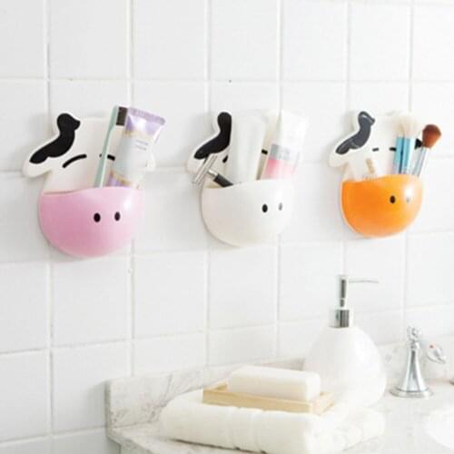 High Quality Cute Cartoon cow Kitchen Sundries Rack Holder Bathroom toothbrush Hanger Vacuum suction Keys Storage Box