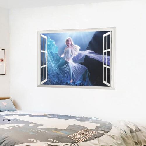 Disney Frozen Elsa Princess 50*70cm Window Wall Decals Kids Rooms Home Decor Cartoon Wall Stickers Diy Pvc Posters
