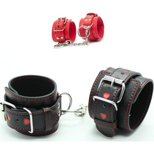 Erotic Leather Adjustable Handcuffs Accessories With Metal Chain For Couples Flirting To Wrist Restraint,Sexy Costumes For Sex