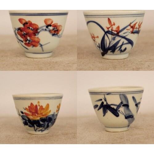 Jingdezhen Porcelain Hand-painted Blue and White Pastel Plum Orchid Bamboo Chrysanthemum Flower Tea Cup Tea Cup NO.YZ24