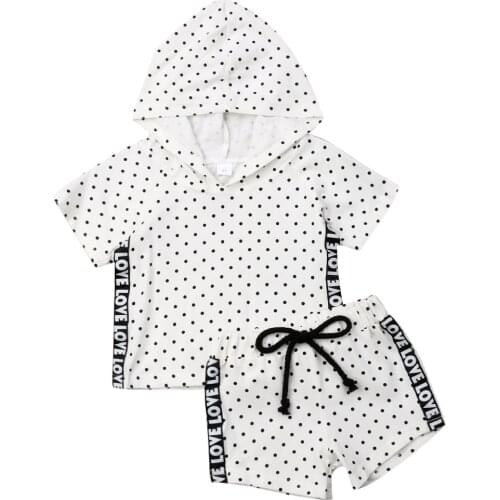 Baby Girl Clothes Infant Baby Girls Wave Point Hooded T-shirt Tops Pants Shorts Otufits Clothes Sports Clothes