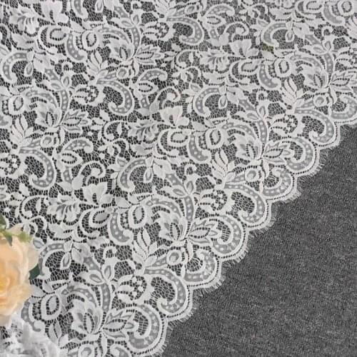 3 Meters/lot Off White French Chantilly Lace Fabric , Eyelash Embroidery Lace Craft Bridal Veil Lace Accessory 150cm Width