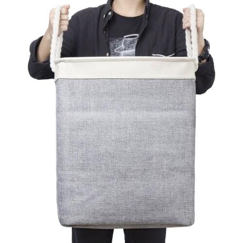 Cotton and Linen Square Dirty Clothes Basket Foldable Storage Bucket Home Office Large Capacity Storage Basket with Handle Rope