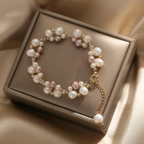 Lii Ji Real Pearl Bracelet White Pink Pearl Crystal Handmade Women Jewelry Gift US 14K Gold Filled No Fade 16+5cm