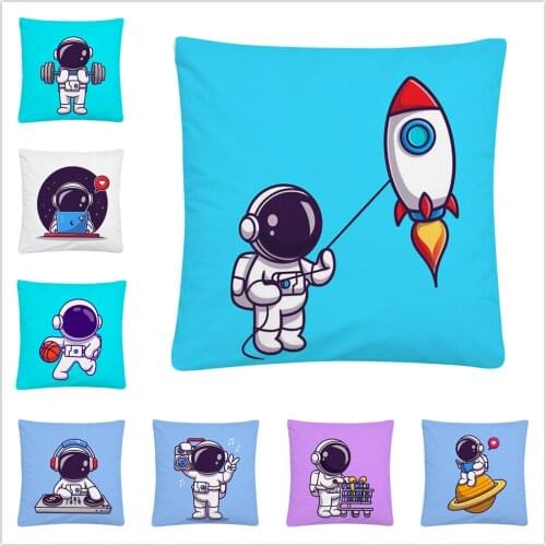 Little Cute Astronaut Playing Pattern Soft Short Plush Cushion Cover Pillowcase Home Sofa Car Decoration Pillowcase45X45 Cm