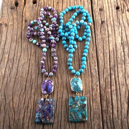 MD Fashion Bohemian Jewelry Gorgeous Gems Long Knotted With Semi Precious Stone Pendant Necklaces For Women Boho Necklace