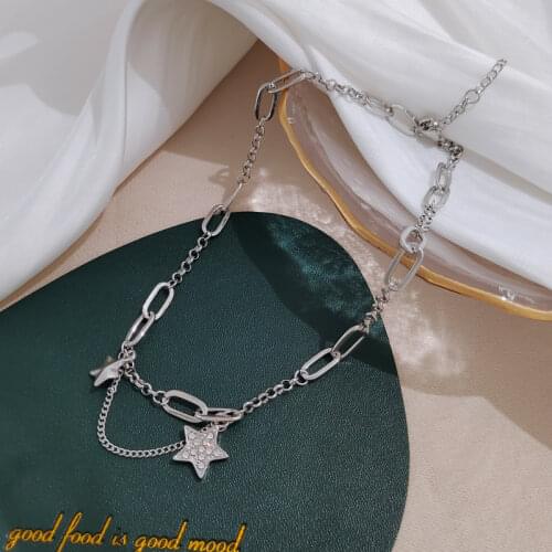Fashion Women Stainless Steel Star Pendant Necklace Silver Color Star Chain Charm Choker Necklaces Boho Fashion Jewelry Gift