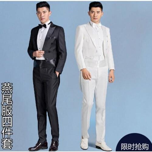 Mens tuxedo suits men dresses terno chorus show host moderator magic black white wedding suits for men double breasted terno