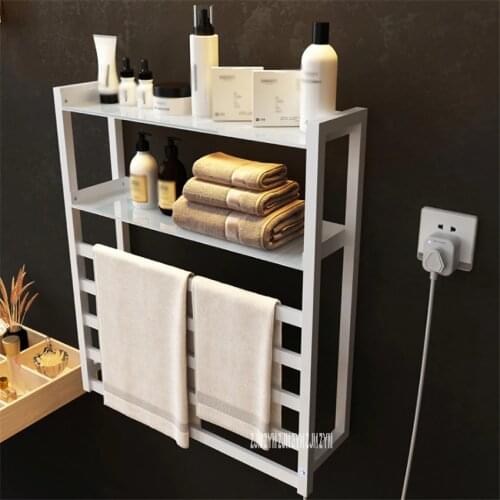 V-102 Wall Mounted Electric Heating Towel Rack With Storage Rack Intelligent Towel Warmer Smart Fast Drying Heated Towel Rail