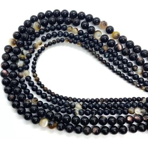 Natural Black Shell Pearl Big Round Bead Size 3/4 / 6mm, Used for Making DIY Bracelets, Necklaces, Earrings and Female Jewelry