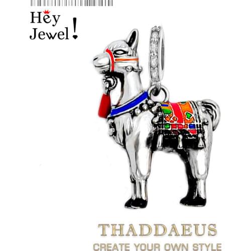 Colourfully Decorated Llama 925 Sterling Silver Dangle Charm Pendant Fit Bracelet Necklace Women Men 2021 Summer Fine Jewelry