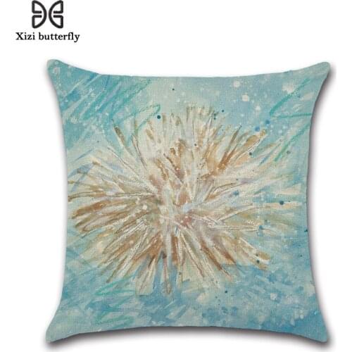 Ocean Style Shell Throw Pillow Coral Cushion Cover Home Decor Printed Linen Square Home Decor Starfish Pillowcase Pillow Cover