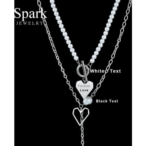 Spark Stainless Steel Hollow Heart Pendant Necklace Round Pearls Detachable Chain Necklaces For Women Girls Personalized Jewelry