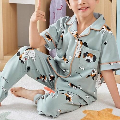 Boys Pajama Summer Boys Short-sleeved Silk Air-conditioned Sets Childrens Baby Summer Thin Style Pure Cotton Home Service Sui