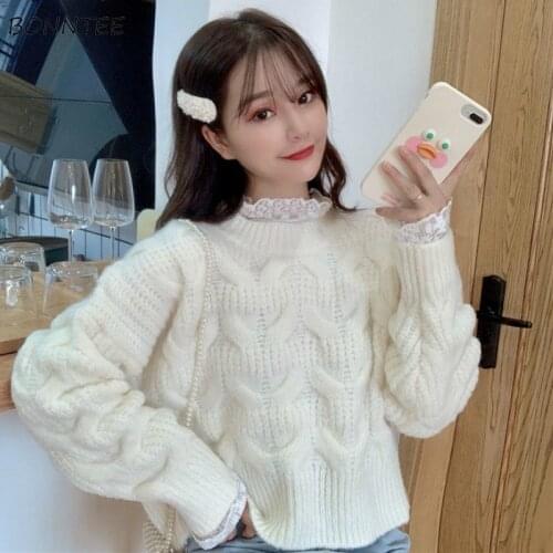 Women Pullovers Solid Full Sleeve Knitting Fashion High Quality Soft Comfortable Sweet Fresh Preppy Korean Style Loose Sweater