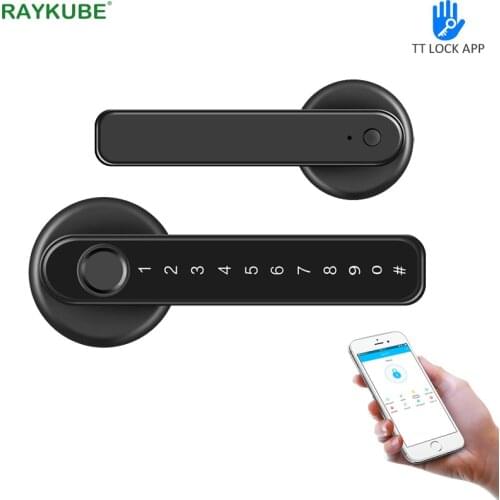 RAYKUBE Electronic Door Lock Fingerprint Bluetooth TT Lock Wifi Gateway Support AI Voice Command Alexa Google Smart Lock