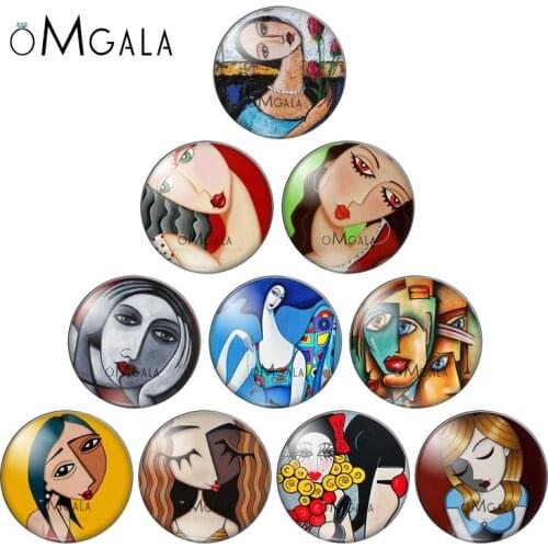 Colorful Artistic Women Paintings Mixed 10pcs 12mm/14mm/18mm/20mm/25mm Round photo glass cabochon demo flat back Making findings