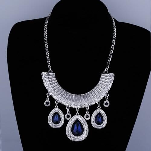 Luxury Big Crystal Necklaces Silver Plated and Gold Color Metal Water Drop Pendant Women Fashion Necklaces 2020