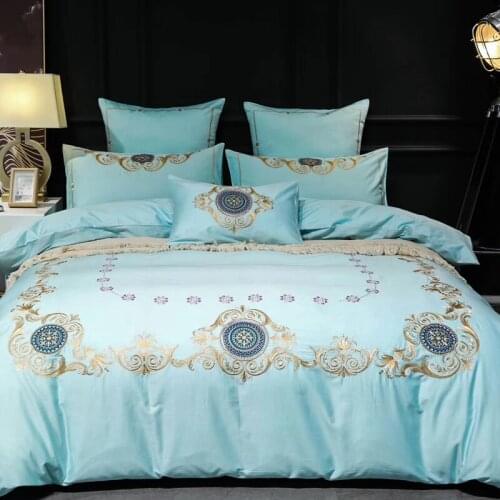 100S Egyptian Cotton Embroidery Luxury Royal Bedding Set 4pcs King Queen Wedding Bed Sheet set Duvet cover Pillowcase 6pcs pink