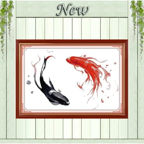 Good luck fish carp cartoon painting counted printed on the canvas DMC 11CT 14CT kits DIY Cross Stitch embroidery needlework Set