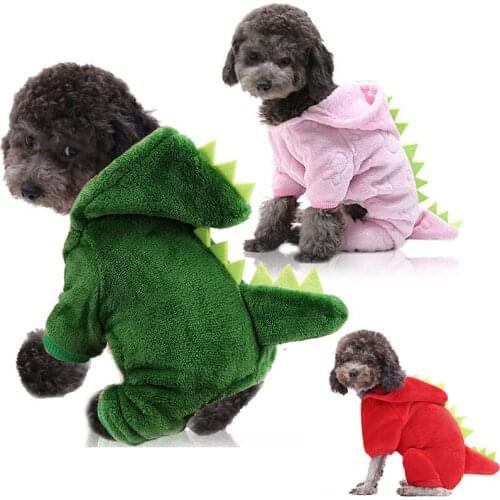 Dog Costume Cute Funny Dinosaur Costume Teddy Bichon Autumn Winter Clothes Medium Small Dog Pet Fleece Hoodie Sports Sweater