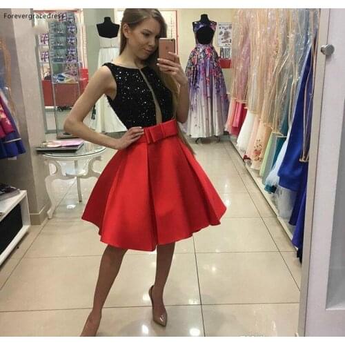 A Line Black And Red Mini Prom Dress A Line with Bowknot Sash Holiday Club Homecoming Party Dress Plus Size Custom Make