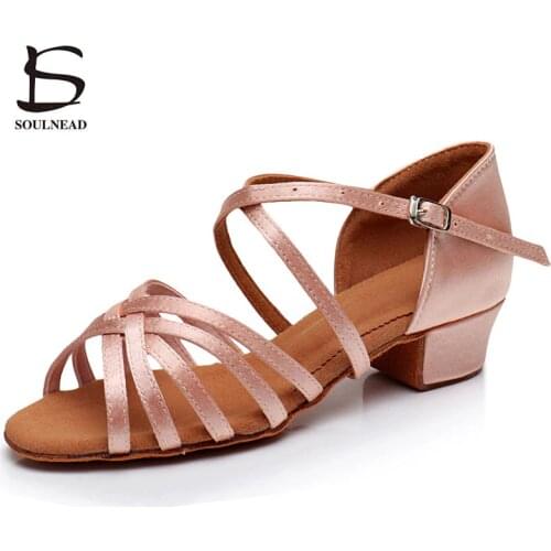 Children Latin Dance Shoes Girls Ballroom Shoes Soft Sole Low Heels 3.5cm Kids Womans Tango Salsa Dance Shoes Sneakers