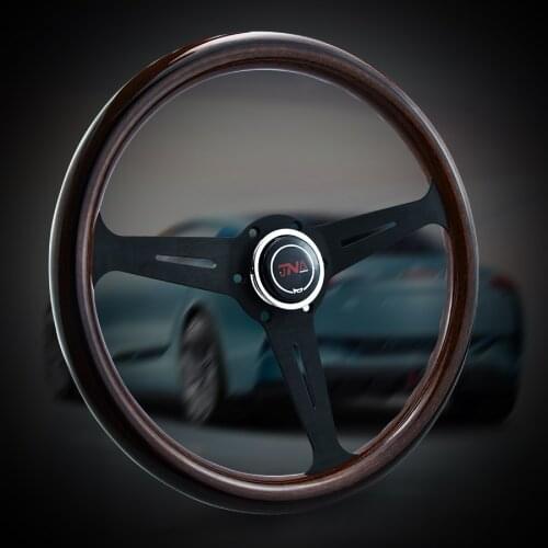 Universal Racing Black Spoke Copy Wood Steering Wheel wooden look turning wheel