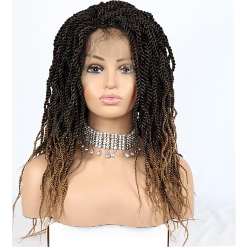 20'' Spring Twist Crochet Hair Curly Braids Wig Brown Synthetic Lace Front Wigs Braiding Hair Senegal Twist Wigs For Black Women