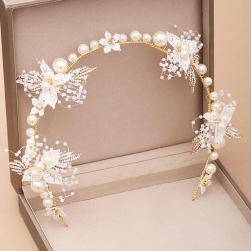 Western Wedding Fashion Headdress for Bride Handmade Wedding Crystal Pearl Hair Accessories Rhinestone Hairpin Ornaments