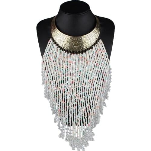 Claire Jin Tassel Long Necklace Women Bohemian Small Beads Crystal Choker Necklaces Mujeres Collares de moda 2019 Boho Jewelry