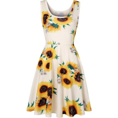 Ladies summer Turtleneck round neck large size sleeveless printed dress summer beach A-line casual party dress vestidos