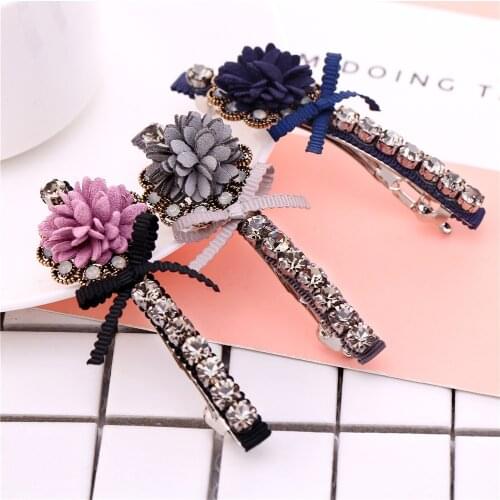 1 Pcs Bowknot French Hair Clips Fancyin Rhinestone Floral Hair Accessories for Women Pink Hand Made