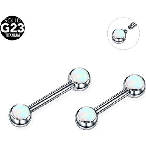 1Pc Titanium Opal 14G Internally Thread Sexy Mamilo Piercings Tongue Barbell Piercings Jewelry Nipple Shiled Bars Piercing