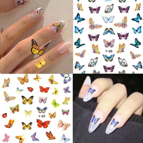 1pcs Butterfly Nail Art Sticker Waterproof 3d Gradient Colorful Flower Butterfly Nail Decals Self Adhesive DIY Nails Decorations