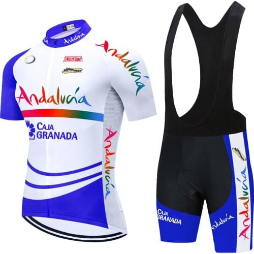 2021 Team ANDALUCIA Blue Cycling Jersey 20D Gel Bike Short Sleeve Suit MTB Ropa Ciclismo Mens Summer Bicycling Maillot Wear